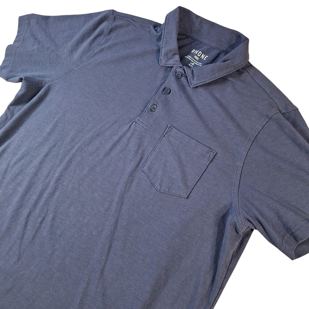 Rhone Polo Shirt Mens Large Blue Cotton Blend Stretch Pocket Casual Jersey
